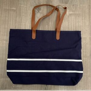 White house black market navy blue and white striped tote bag